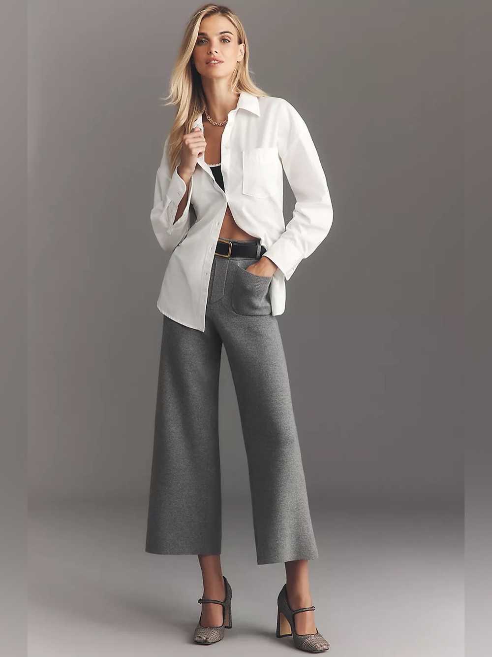 Maeve Colette Sweater Knit High-Rise Wide-Leg Cropped Pants MP Minimalist